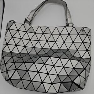 Geometric Patterned Black and Silver Tote Bag
